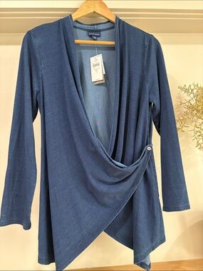 J. Jill Pure Indigo Ocean Wash Wrap Cardigan Jacket, Size MP, NWT